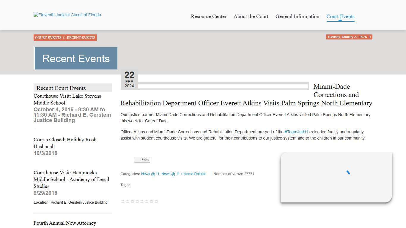 Miami-Dade Corrections and Rehabilitation Department Officer Everett Atkins Visits Palm Springs North Elementary